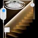 Dual Motion Sensor Light Indoor - Plug-in Motion Activated Step Stair LED Strip with Double Sensors, Dimmer and Timer for Stairway, Bedroom, Corridor (Warm White 3000K 16.4FT Light Strip) (Power Adapter (3.28FT Cable))