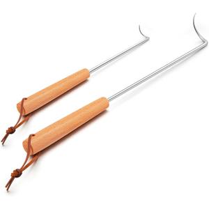 Pigtail Food Flipper 2Pcs, HaSteeL 12 & 17 Inch Meat Turner Hook, Stainless Steel Pig Tail Flipper Hook With Wooden Handle, Grill Accessories for BBQ Grilling Griddle Kitchen Cooking - Right Handed