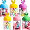 Mimorou 6 Pcs Easter Plastic Jar with Bunny Ear Cap Clear Candy Jar Easter Decorations Food Storage Canister for Party Gift Chocolate Candy Sweets Mini Eggs Table Decoration (5 Color)