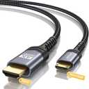 JSAUX Mini HDMI to HDMI Cable 3FT, [Aluminum Shell, Braided] High Speed 4K 60Hz HDMI 2.0 Cord, Compatible with Camera, Camcorder, Tablet and Graphics/Video Card, Laptop, Raspberry Pi Zero W - Grey