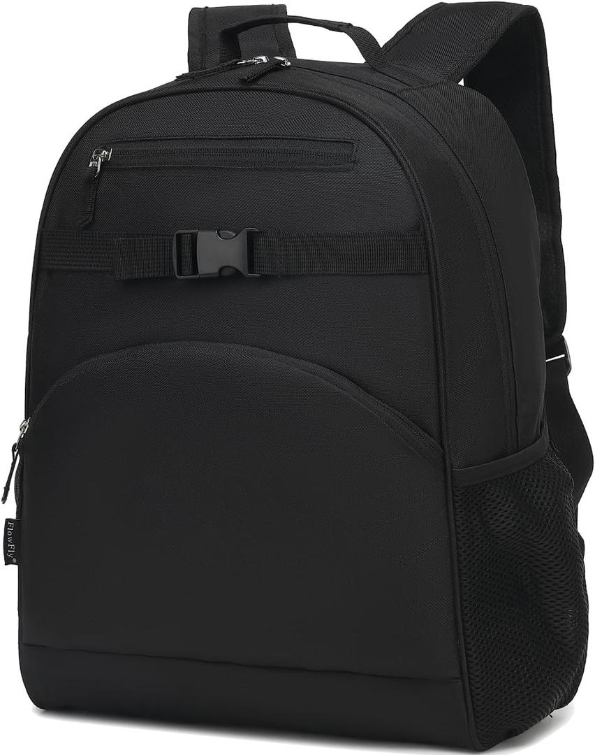 FlowFly Kids Backpack for Toddler Boys Girls, Simple Lightweight Bookbag for Daycare Kindergarten Elementary School Travel, Small Modern Bag (Medium 15'', Black)