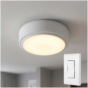 Energizer LED Ceiling Light Fixture, Battery Operated, Wireless Wall Switch Remote, 200 Lumens, Ceiling Light No Electricity, Perfect for Closets, Laundry Room, Garage, and More, 47485-T2