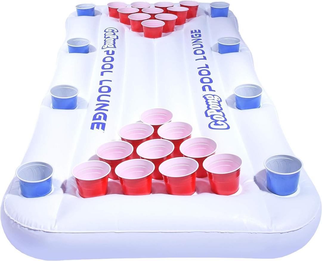 GoPong Pool Lounge Beer Pong Inflatable with Social Floating, White (6')