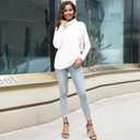 Women's Turtleneck Knit Pullover Long Sleeve Casual Oversized Curved Hemline Sweater Tops (White)