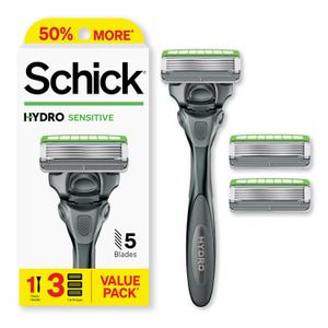 Schick Hydro Sensitive Razor, 1 Razor Handle and 3 Cartridges | Razors for Men Sensitive Skin, 1 Handle with 3 Razor Blades Refills