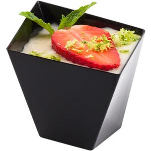 Restaurantware 2 Ounce Dessert Dishes 100 Disposable Mini Party Serving Cups - Durable Sustainable Black Plastic Girata Dishes Serve Drinks Desserts Or Samples For Weddings Or Catering