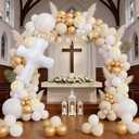 Baptism Decorations First Communion Balloons Kit, 158 Pcs White Sand White and Gold Balloons with Cross Balloon for First Holy Communion God Bless Christening Birthday Party Supplies