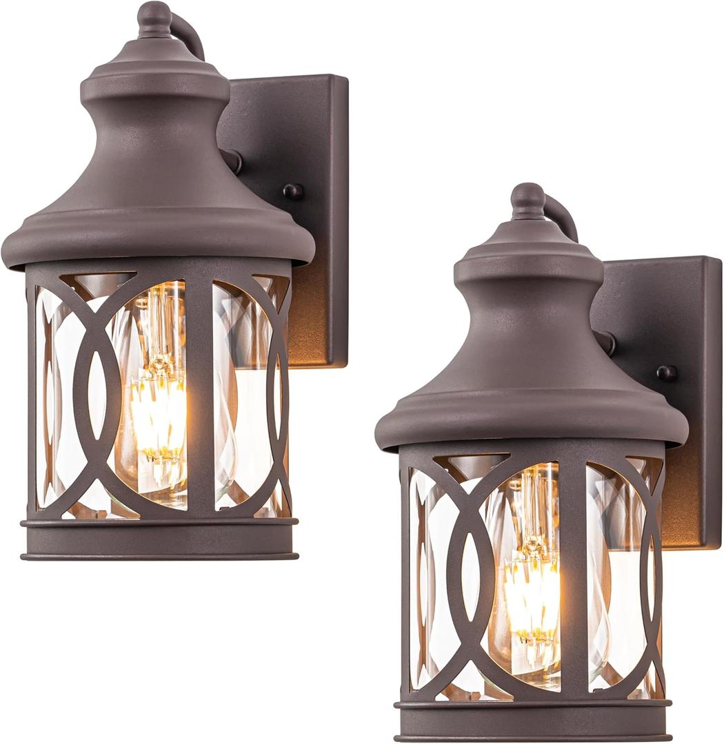 2-Pack Outdoor Wall Lights, Porch Lights, Waterproof Outdoor Wall Sconce, Exterior Light Fixture Bronze Finish with Clear Glass Shade for Garage Patio Front Door Balcony, 12in.