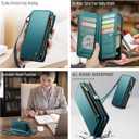 Defencase for Google Pixel 10/Pro Case, RFID Blocking Wallet Case for Pixel 10 & 10 Pro Soft PU Leather Magnetic Snap Flip Zipper Strap Card Holder Phone Cases for Women Men, Blue Green