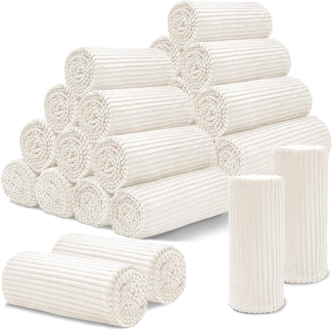 24Pcs Bulk Blankets, 50 x 60 Inch Flannel Throw Blankets Bulk with Striped Ribbed, Fleece Blankets in Bulk for Wedding, Couch, Gifts, All Seasons(Beige)