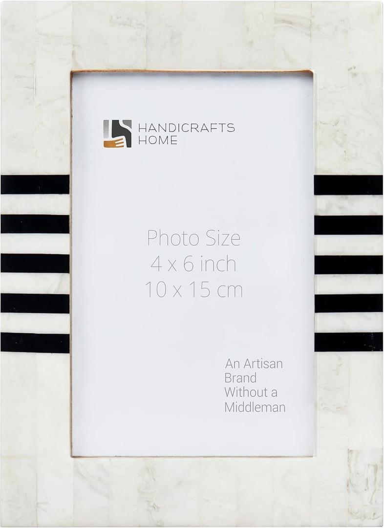 Handicrafts Home White Picture Frame, Handmade Resin Inlay 4x6 Black & White Photo Frame for Christmas Decor & Holiday giftings, Decorative Frames for Farmhouse Home Decor, Wall & Tabletop Decor