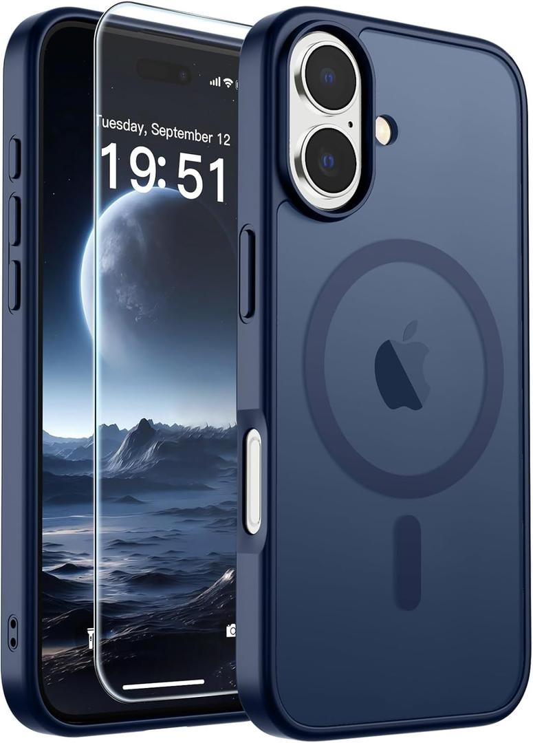 SUPFINE Magnetic for iPhone 17 Case with Screen Protector (Compatible with MagSafe)(Military Grade Drop Protection) Translucent Matte Shockproof with Anti-Fingerprint Phone Cover, Dark Blue