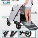 Pet Stroller with Ramp for Large Dogs up to 132lbs, Large Pet Gear for Multiple Dogs/Cats, All-Terrain with Mesh Dual-Window & NO-Zip, Removable Mattress & Slope Pad (Gray)