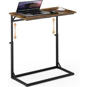 Vagusicc C Shaped End Table, Tall Side Table for Couch, C-Table End Table Adjustable Height Side Tables, Large Surface Sofa Tables TV Tray, Slide Under Couch Tables for Sofa, Living Room,Bedroom,Brown (11.95"d X 23.85"w X 20.85-33.55"h)