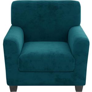Velvet Plush 2 Pieces Chair Covers for Living Room Super Stretch Anti Slip Chair Slipcovers with Arms Dogs Pets Armchair Furniture Protector with Elastic Bottom (Blackish Green, Chair)