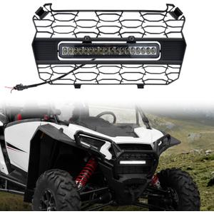 HAKA TOUGH Front Mesh Grill with Light for 2024 2025 Polaris RZR XP 1000 Accessories, Waterproof Mesh Grille with LED Accent Light Bar Spotlight for 2024 Polaris RZR XP 1000/XP 4 1000 Accessories, 1pc