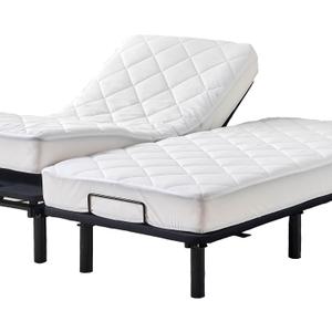 Kingnex Split King Mattress Topper for Adjustable Bed Fluffy Matress Cover Quilted Fitted Mattress Pad with Elastic Pocket (White)