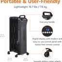 Amazon Basics Portable Oil Space Heater with Remote Control, 7 Oil-Filled Fins, Adjustable Thermostat, 3 Heat Settings, Tip-Over and Overheat Protection, ETL Safety Certificate, 1500W, Black