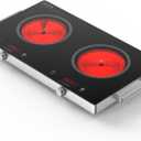 Infrared Double Burner Hot Plate,1800W Portable Electric Cooktop for 110-120V Outlet, Ceramic Glass Top, Knob & Touch Control, 9 Power Levels, Timer, Works with Any Cookware
