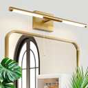 24 Inch Brass Gold LED Bar Bathroom Vanity Light,360 Rotatable Vanity Light Fixtures with Pull Chain Over Mirror,4000K Modern Bathroom Sconces Wall Lighting Picture Light