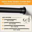 Tension Curtain Rod 43-124 Inches Extra Long Black Heavy Duty Tension Rods Adjustable Curtain Rod No Drilling Spring Loaded Tension Rod for Windows Patio Hold Up Blackout Curtains and Non Slip