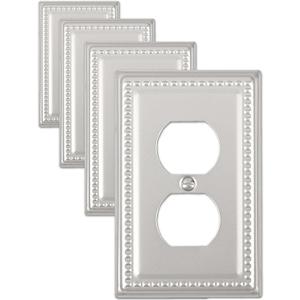 4-Pack Satin Nickel Outlet Covers, Metal Wall Plates for Electrical Outlets, Decorative Switch Plates and Socket Covers, Midsize