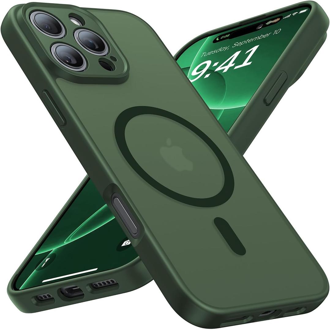 Faiono Magnetic for iPhone 16 Pro Max Case [Full Camera Protection][Military-Grade Protection][Compatible with MagSafe] Shockproof Protective Slim Phone Case for iPhone 16 Pro Max, Forest Green