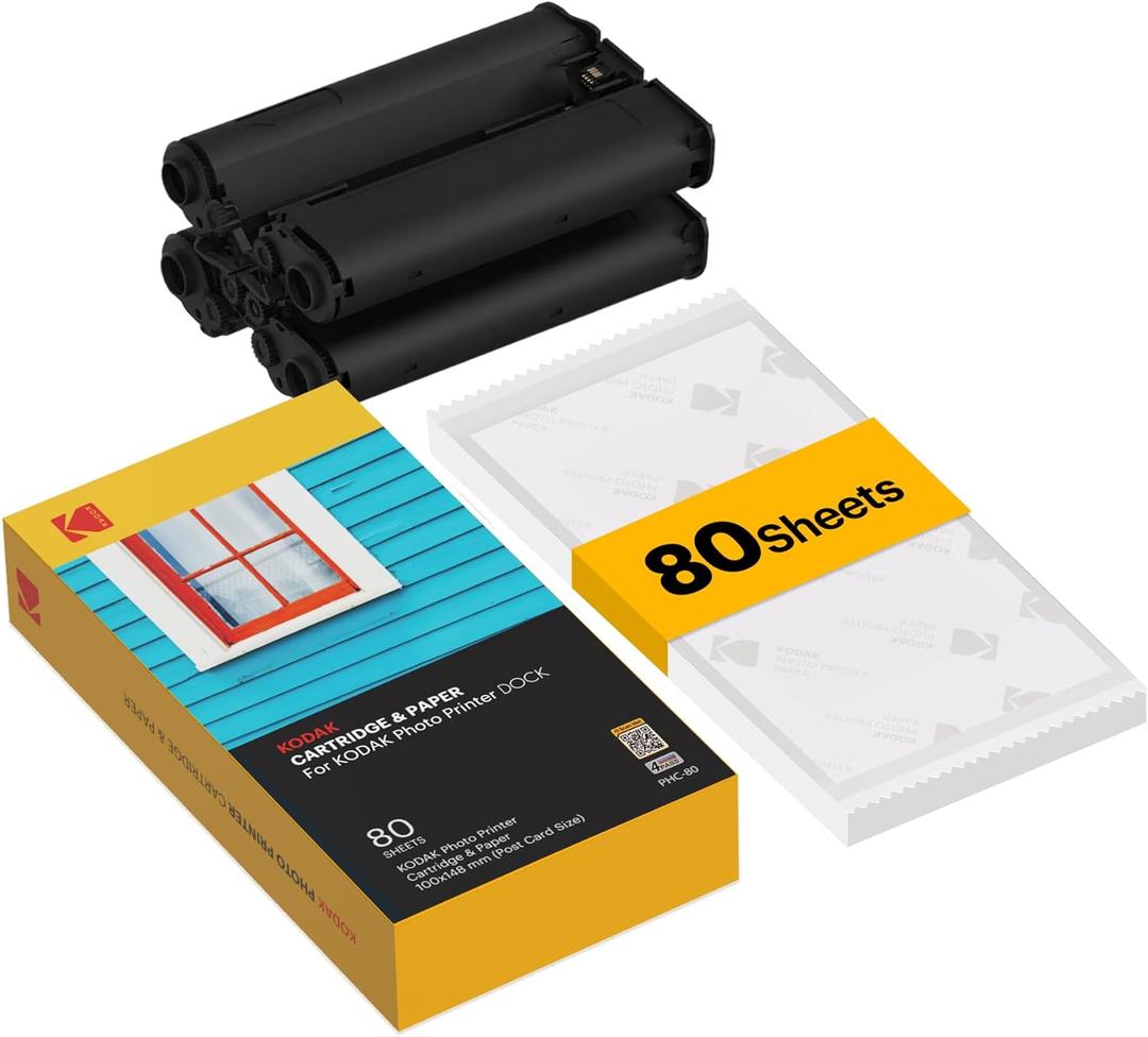 KODAK Dock Plus & Dock Photo Printer Cartridge PHC-80 Cartridge Refill & Photo Paper- 80 Pack