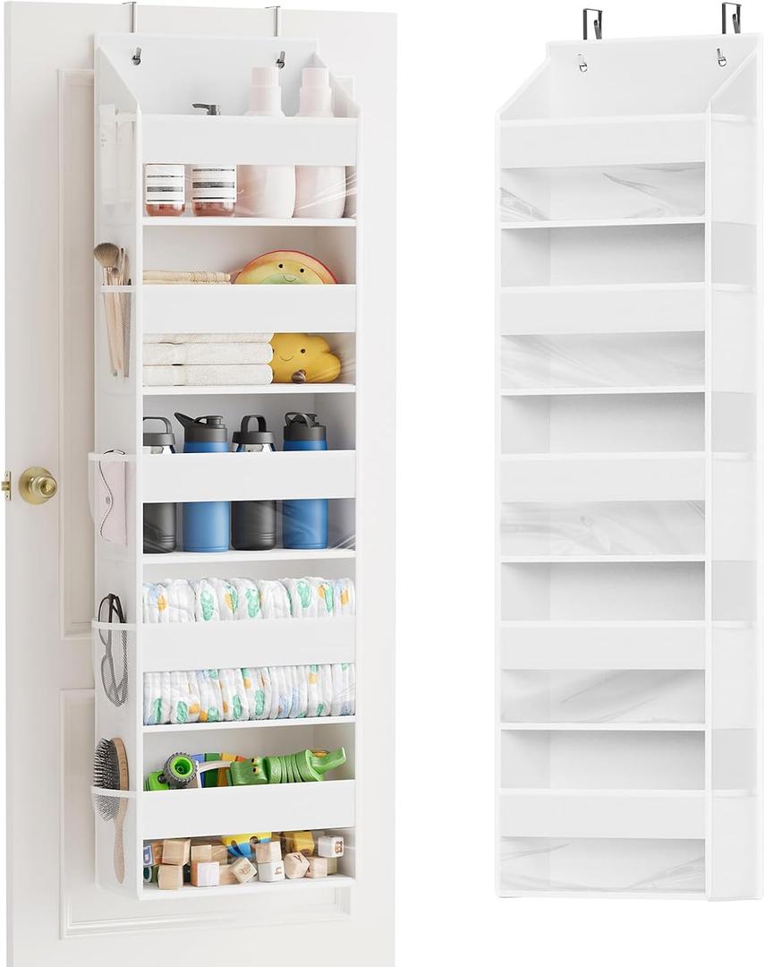 SpaceAid 1 Pack Over The Door Organizer with 5 Large Pockets and 10 Mesh Side Pockets, 5 Layers Door Organizer Hanging with Clear Window for Bedroom, Bathroom, Pantry and Nursery, White