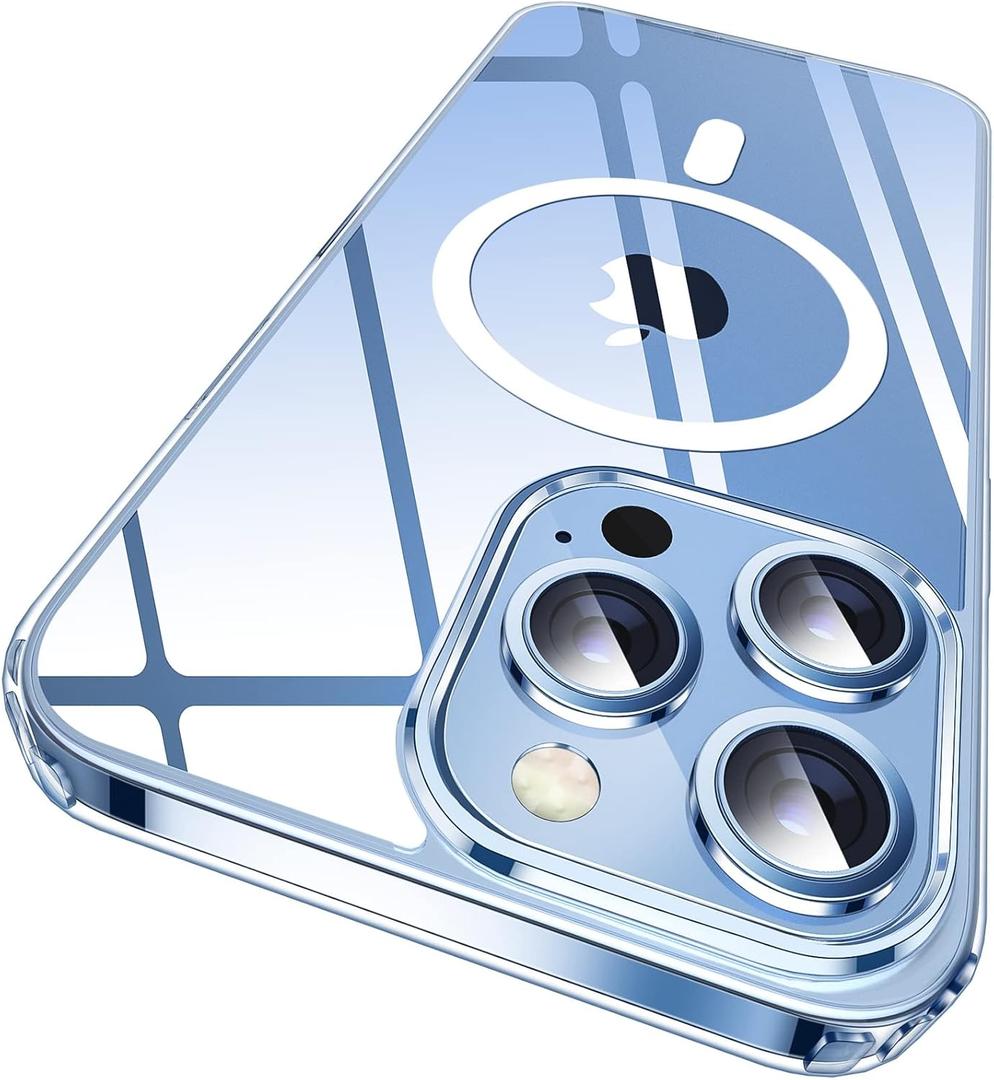 2 x SUCGLES for iPhone 13 Pro Max Case with MagSafe [Ultra Strong Magnetic] [12FT Military Drop Protection] [Shockproof Bumper] Slim Thin Mag Safe Promax Phone Cover for Apple 13pro Max (Clear/Magnet)