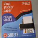 JOYEZA Premium Printable Vinyl Sticker Paper for Inkjet Printer - 25 Sheets Glossy White Waterproof, Dries Quickly Vivid Colors, Holds Ink Well - Inkjet & Laser Printer