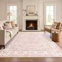 6x9 Area Rugs Washable: Oriental Soft Area Rug for Bedroom Living Room No Shedding - Low Pile Thin Carpet for Dining Room Non Slip - Boho Vintage Home Decor - Soft Pink