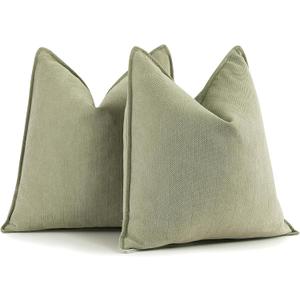 ZWJD Sage Green Pillow Covers 24x24 Set of 2 Chenille Throw Pillow Covers with Elegant Design Soft and Luxurious Decorative Throw Pillows for Couch, Bed, and Home Decor
