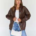 Trendy Queen Womens Leather Jacket, Oversized Going Out & Everyday Statement Piece, Bomber Jacktes Moto Coat (Brown, XS)