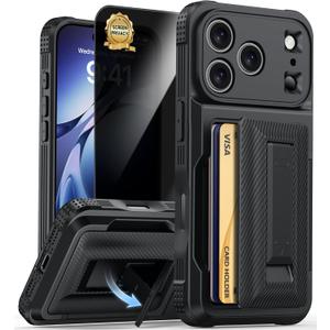for iPhone 17 Pro Case Wallet with Card Holder (4-5Cards) +1 Privacy Screen Protector,[RFID Blocking][Kickstand][Military Drop Protection] Full Camera Protection Wallet Case for iPhone 17 Pro