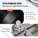 VEVOR 3/16 Stainless Steel Wire Rope 500ft, T316 Steel Wire Cable, Deck Railing 1x19 Strands Construction, 4200LBS Breaking Strength for Stair Handrail Clothesline