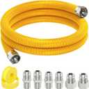 48" Flex Gas Line Connector Kit, Dryer Gas Line Hose with Connectors 1/2" MIP 1/2"FIP 3/4"MIP 3/4" FIP Fitting, 5/8" OD(1/2" ID) Stainless Steel Gas Line for Stove, Water Heater