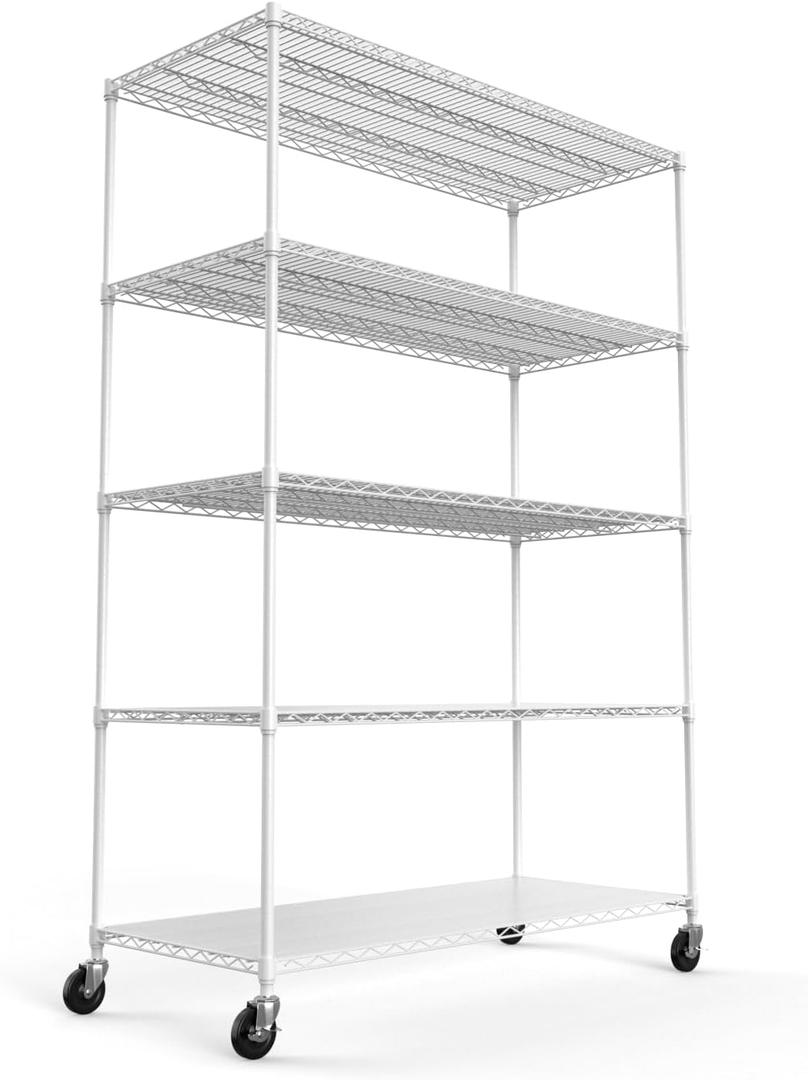 Wire Shelving Unit 5 Tier NSF Metal Shelf,6000lbs Capacity Heavy Duty Adjustable Storage Rack with Wheels & Shelf Liners for Commercial Grade Utility Steel Storage Rack , 82"H x 48"L x 24"D - White