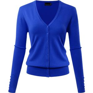 Allsense Women's Long Sleeve Lightweight Button Down Soft Solid Knit V-Neck Cardigan Sweater, Royal Blue, Small