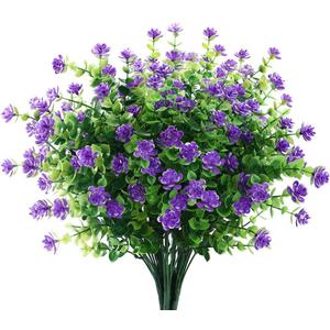 GREENRAIN Artificial Flowers Outdoor Fake Flowers for Decoration UV Resistant No Fade Faux Plastic Plants Garden Porch Window Box Dcor (6 Bundles, 3#Purple)