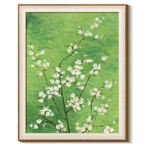 InSimSea Framed Vintage Wall Art Green Blossom Floral Art Prints, Minimalist White Flower Branch Painting Pictures, Modern Botanical Print Artwork for Bedroom Living Room 16x20 IN