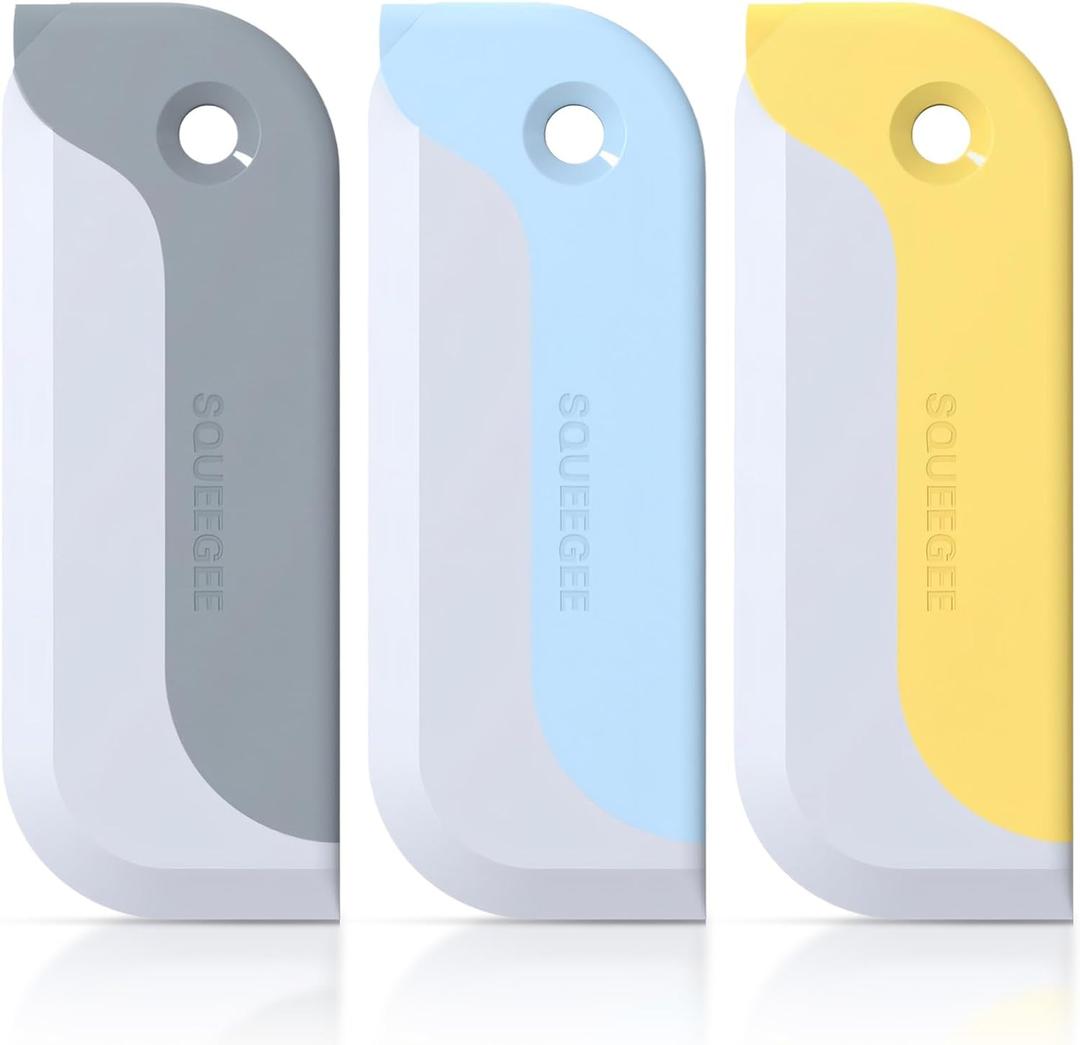 3 Pack Small Squeegees, Squeegee for Shower Glass, Car Window Squeegee, Glass Squeegee. Grey, Yellow, Blue for Home Kitchen, Countertop, Auto Windows, and Bathroom Mirrors