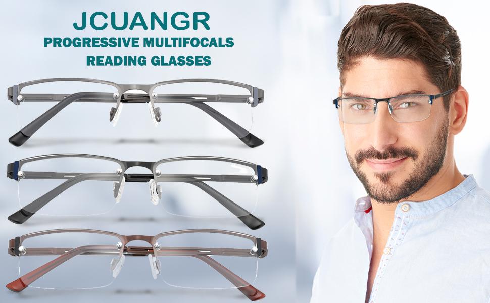 Bifocal Reading Glasses Men, No Line Progressive MultiFocus Clear Top Readers, Wide Transition Multifocal Eyeglasses