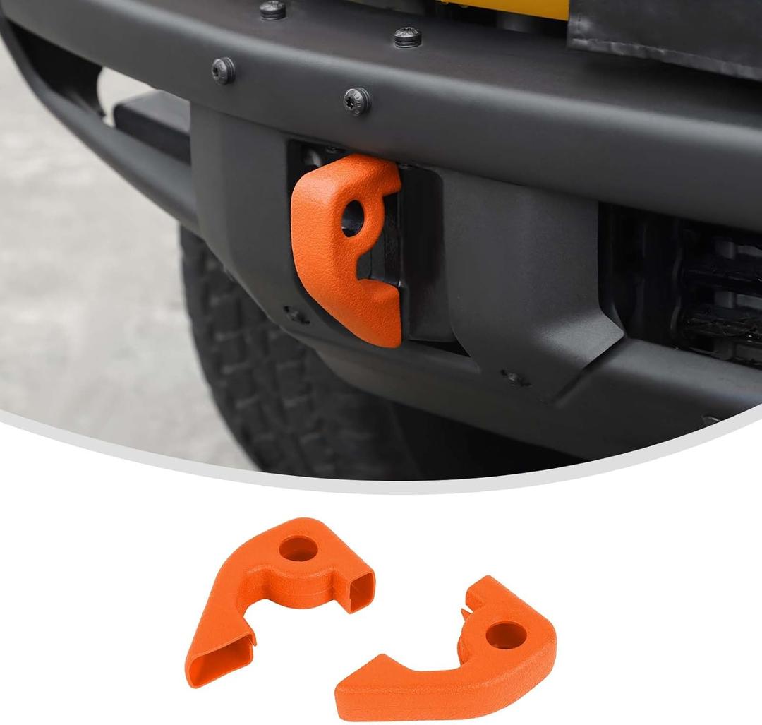 Linskip for Modular Steel Bumper Tow Hook Covers Fit for 2021-2025 Ford Bronco Accessory, Front Bumper Tow Hook Rubber Sleeve Protectors for Bronco Raptor Accessories(Orange)