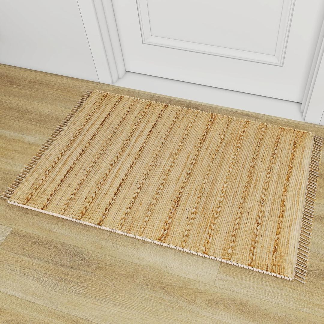 Eco Crave Handmade Jute Entryway Rug 2x3 ft Solid Brown Design Welcome Mat, Natural Hand-Woven Low Pile Non-Slip Doormat for Indoor Outdoor, Farmhouse Boho Area Rug, 24x36 Inches