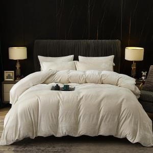 PHF Truly Velvet Duvet Cover Set King Size, 3pcs Ultra Soft Breathable Comforter Cover Set, Luxury Cozy Flannel Duvet Cover with Pillow Shams Bedding Collection, 104" x 90", Sand