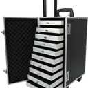 Rolling Jewelry Trolley Case with Drawers Sturdy Case for Travel and Vendor Showes Jewels Sets Display Organizer (Black)