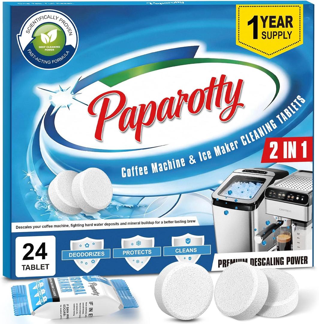 3 x Coffee Machine Cleaner & Descaler Tablets, 2 in 1 Ice Maker Cleaner Tablets, Removes Limescale, Odor & Residue, Deep Clean for Espresso Machines, Coffee Makers & Ice Machines