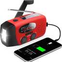 Emergency Hand Crank Radio with LED Flashlight for Emergency, AM/FM NOAA Portable Weather Radio with 2000mAh Power Bank Phone Charger, USB Charged & Solar Power for Camping, Emergency (Red)