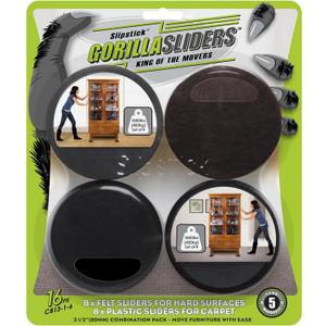 Slipstick GorillaSliders Premium Furniture Sliders for All Floor Surfaces (16 Piece Moving Kit) Reusable 3.5 Round Furniture Movers for Sliding Furniture on Hardwood & Carpet, Black, CB13-1-16